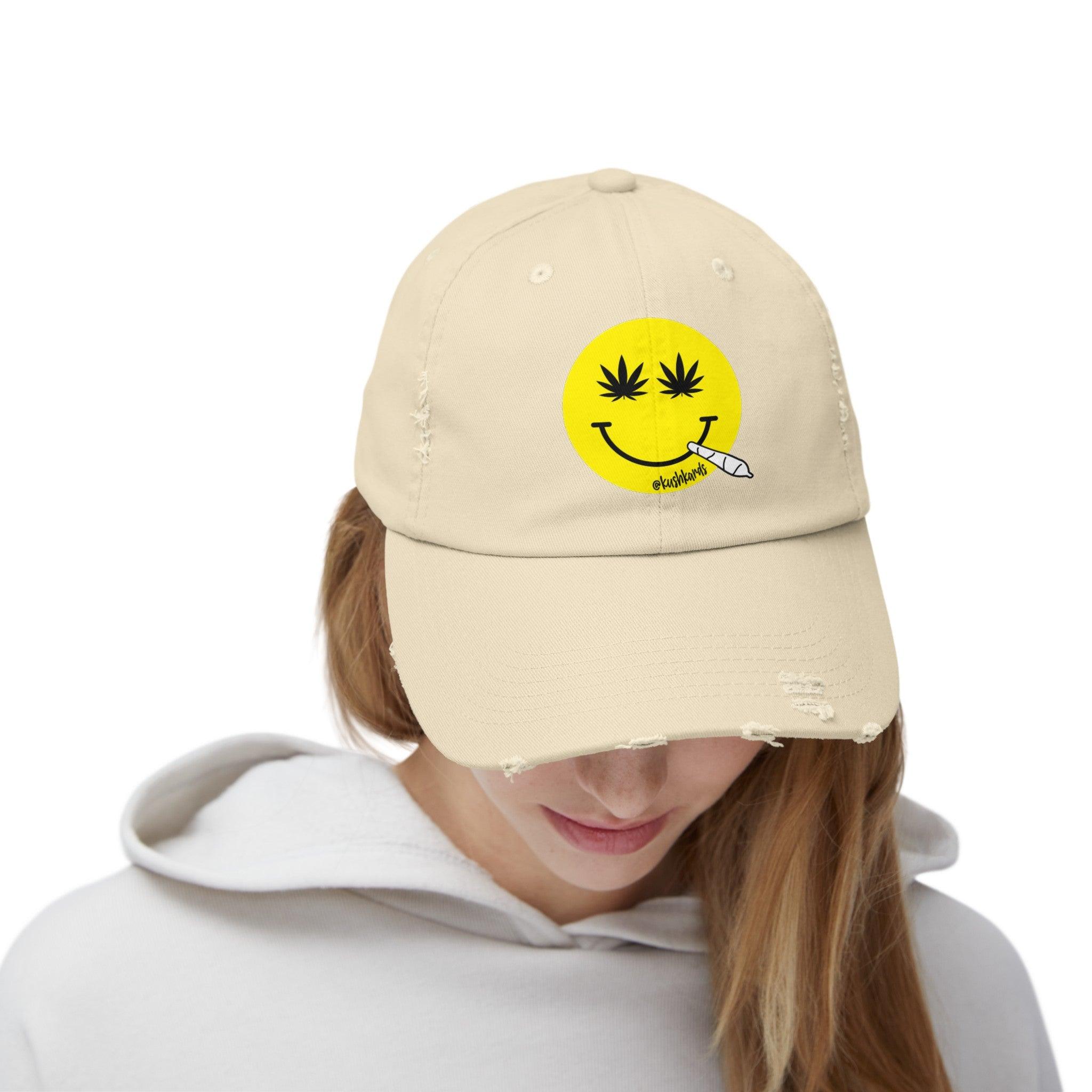 Nice Jay Smiley Face Distressed Dad Hat Hats for Stoners KushKards