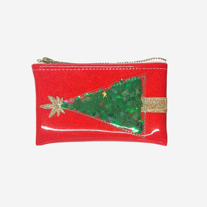 The Holiday Kush Klutch is a Red Zippered Pouch with a Pot Leaf Confetti Christmas Tree