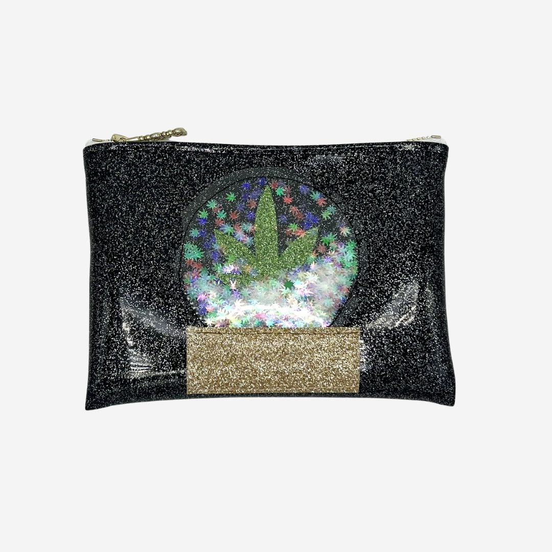 Cannabis Snow Globe Glitter Clutch with Holographic Pot Leaf Confetti