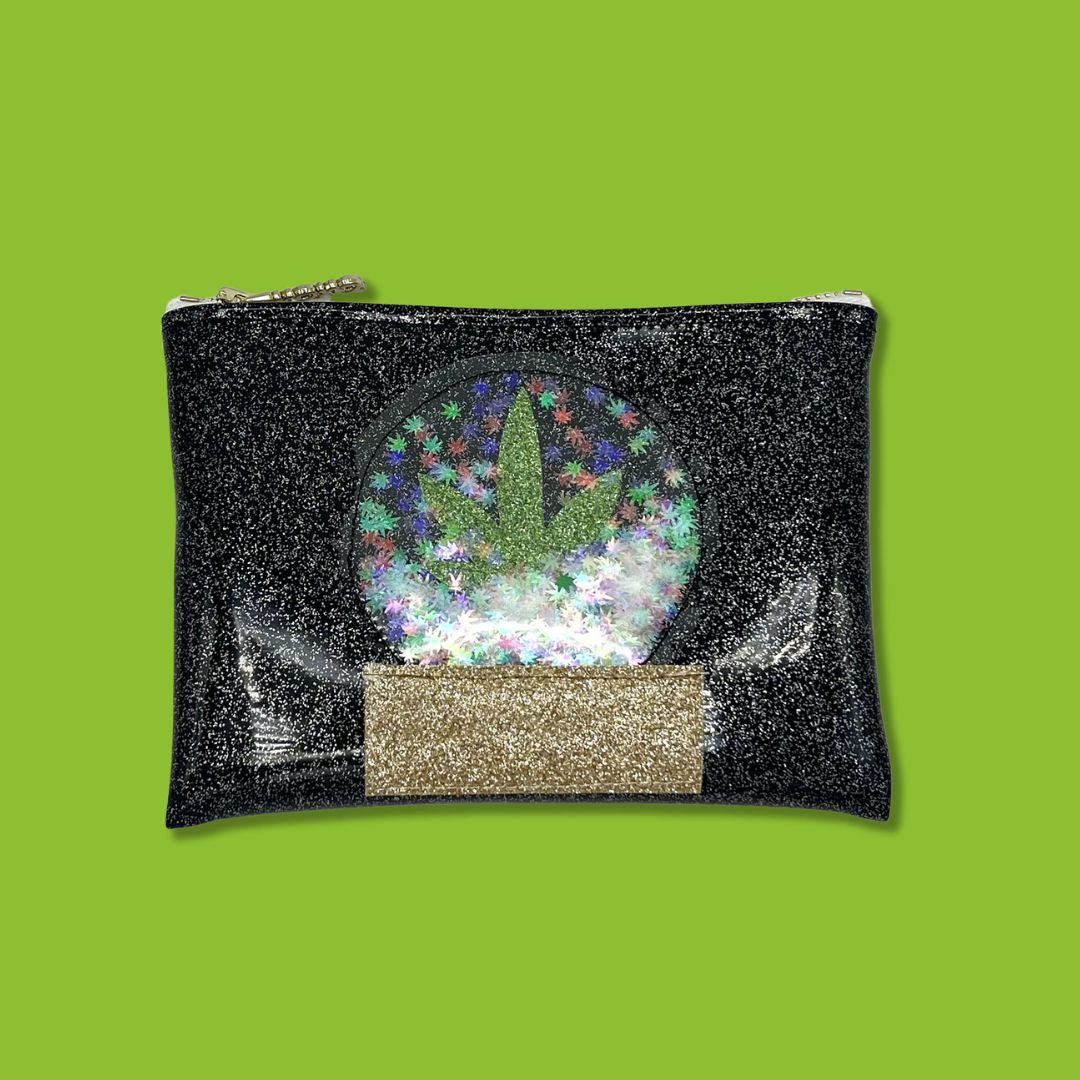 Cannabis Snow Globe Glitter Clutch with Holographic Pot Leaf Confetti