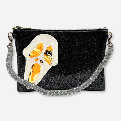 Shoulder Ghostface Handbag with orange glitter cannabis leaf for ghostface costume accessories