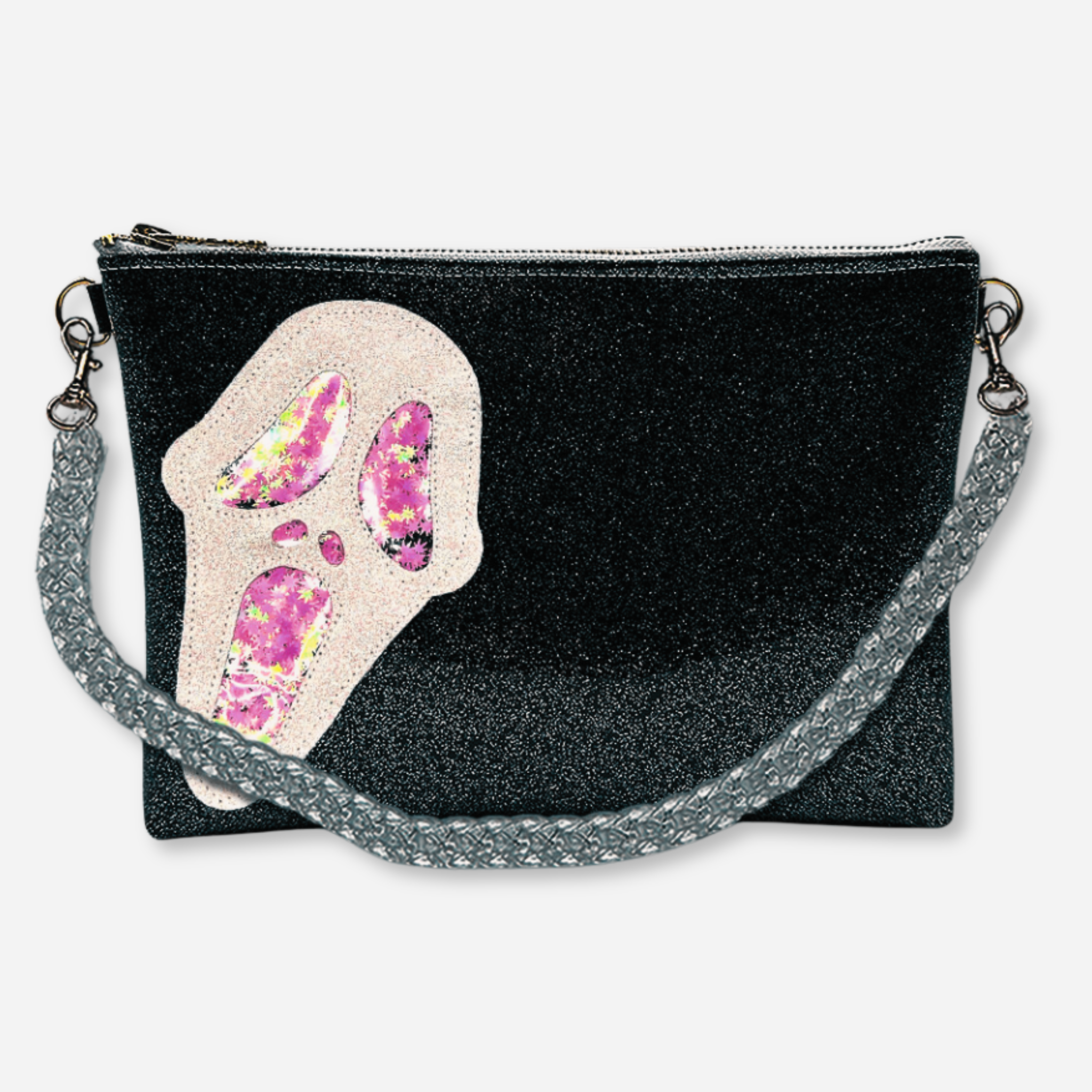 Shoulder Ghostface Handbag with pink glitter cannabis leaf for ghostface costume accessories