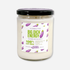 A clean product image of the "Big Dick Energy" soy wax candle in a glass jar with a black lid. The label highlights lavender, lemongrass, and sage scent, a 90-hour burn time, and soy wax ingredients, with playful eggplant emojis decorating the label.