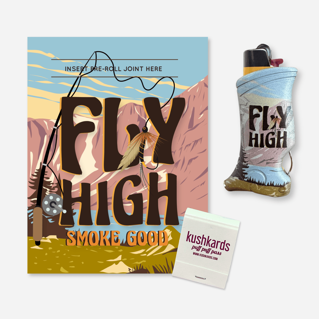 Our Fly High Flyfishing Greeting Card with Matchbook and matching Toker Poker lighter case!