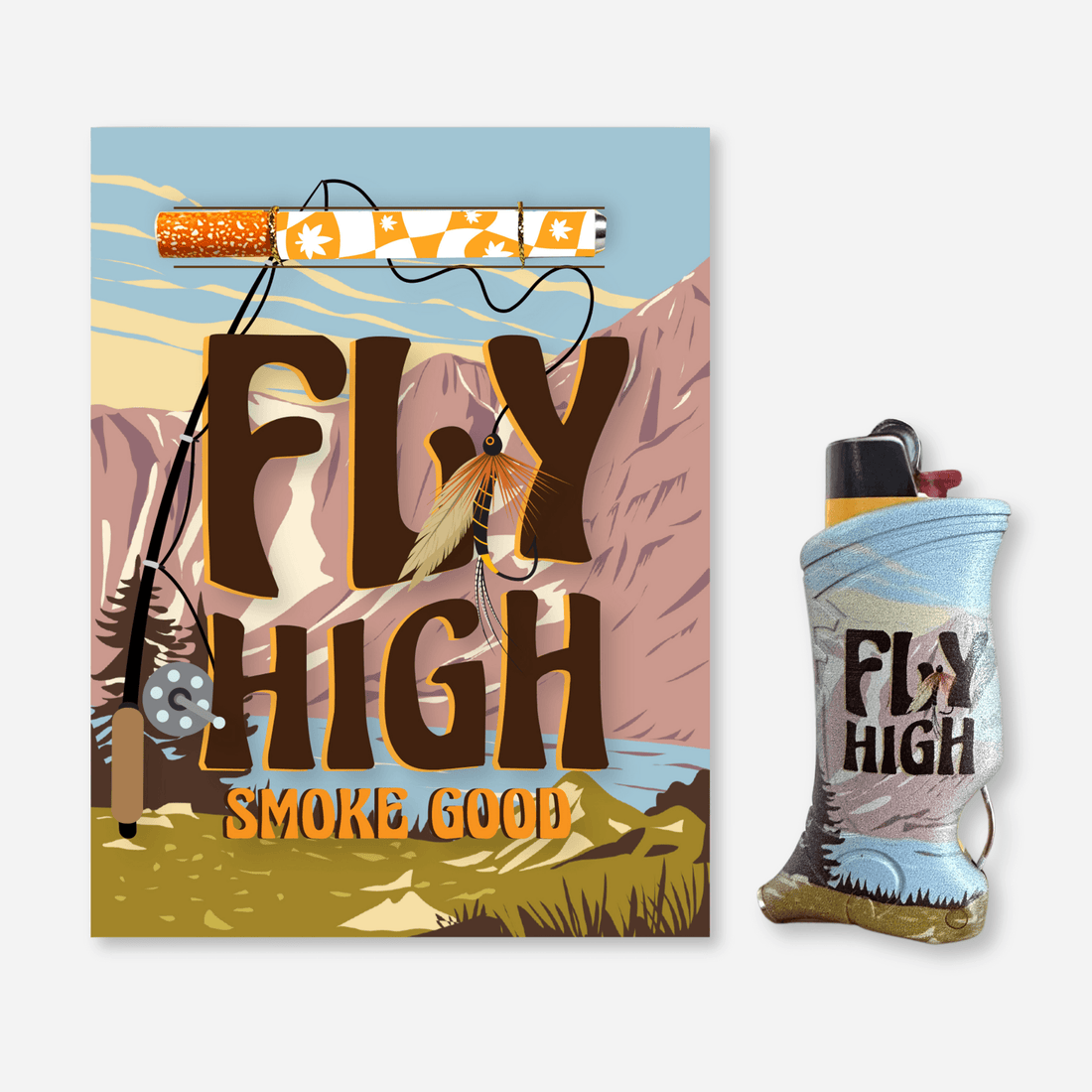 Our Fly High Flyfishing Greeting Card with One-Hitter and matching Toker Poker lighter case!