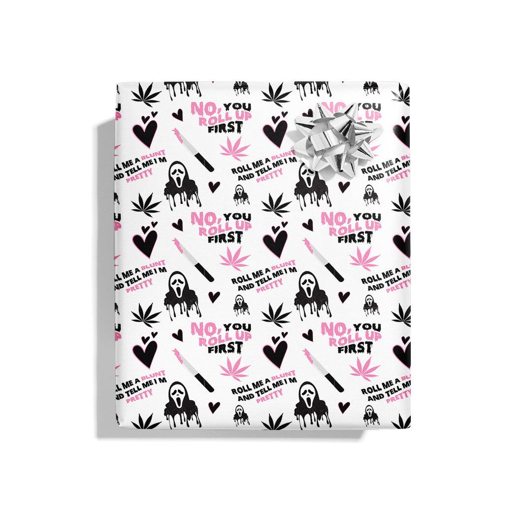 Scream halloween Wrapping Paper - KushKards 22&quot; x 29&quot; wide and has 3 sheets per roll with scream movie pattern 