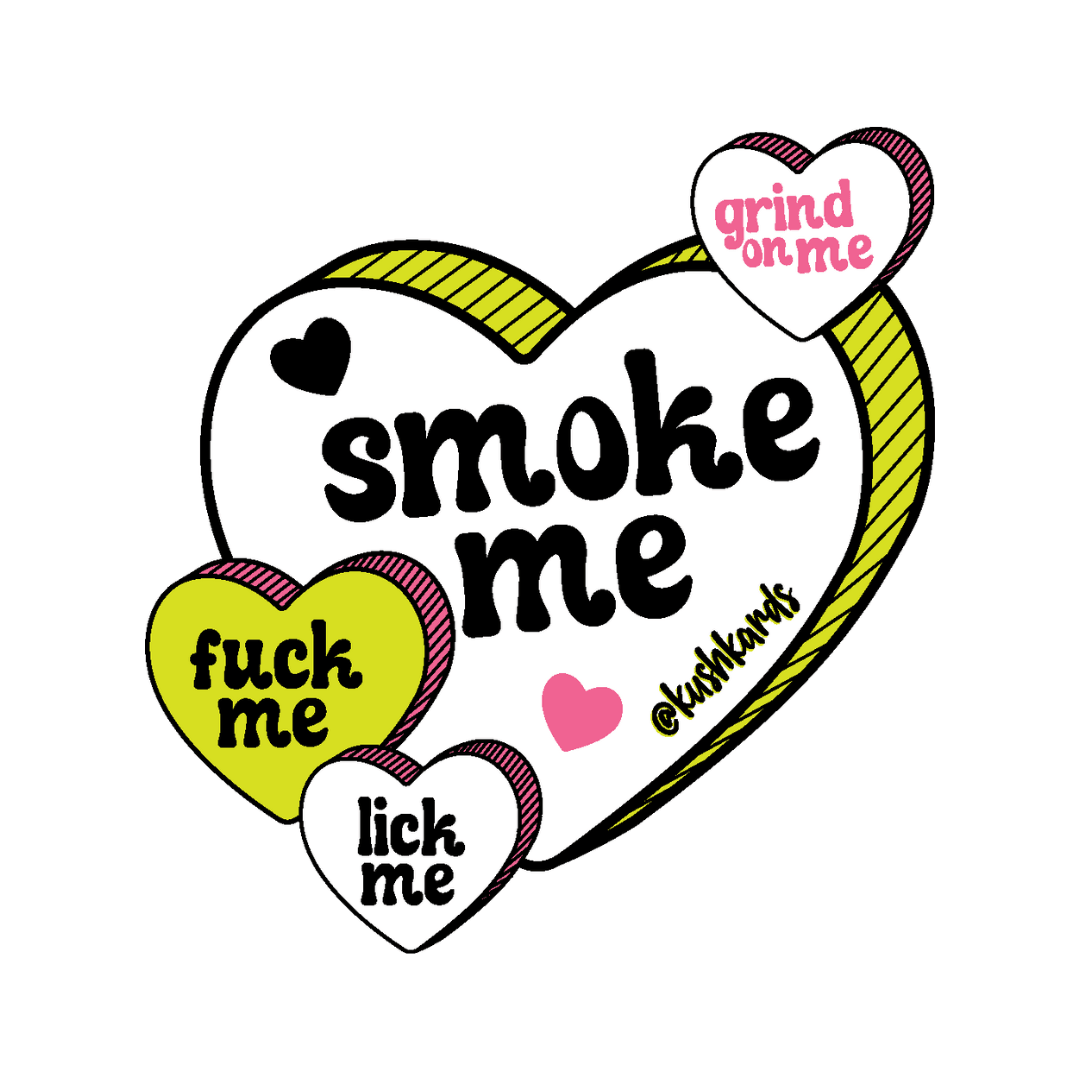 Sticker showcasing a playful and provocative theme with a large central heart saying &